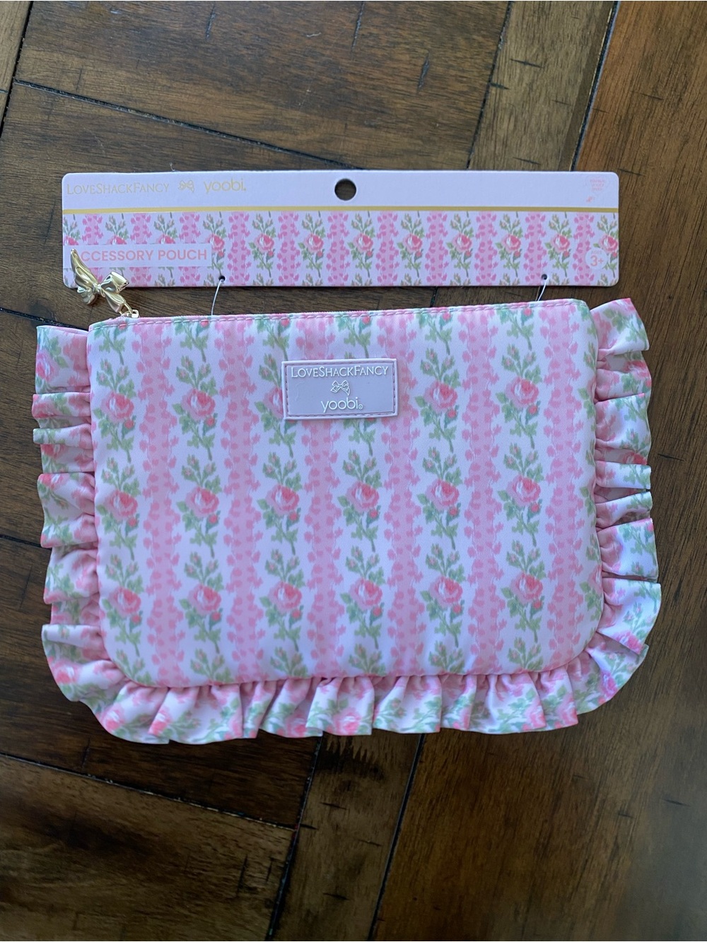 LoveShackFancy Pink Floral Ruffled Accessory Pouch